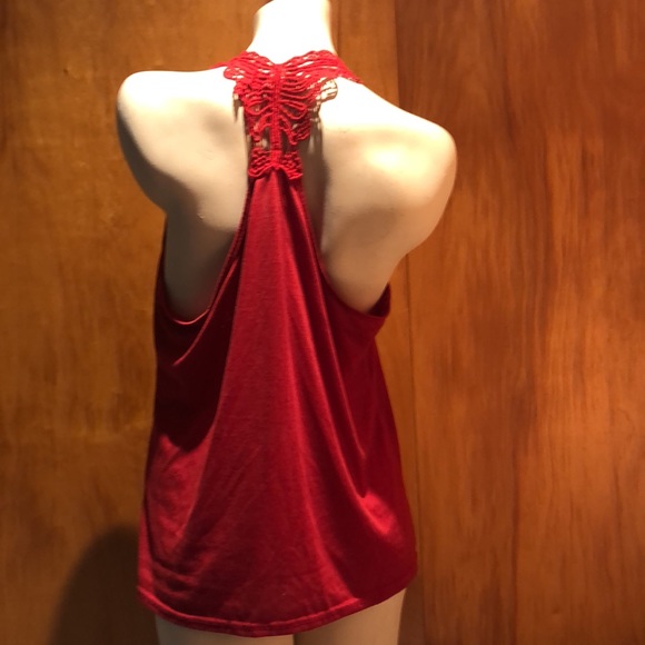 Women’s Sleeveless Red Dragon Top with Crochet Butterfly RacerBack - Picture 3 of 6